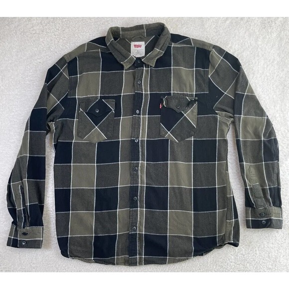 Levis Shirt Mens XL Green Plaid Button Down Long Sleeves Lightweight - Picture 1 of 11
